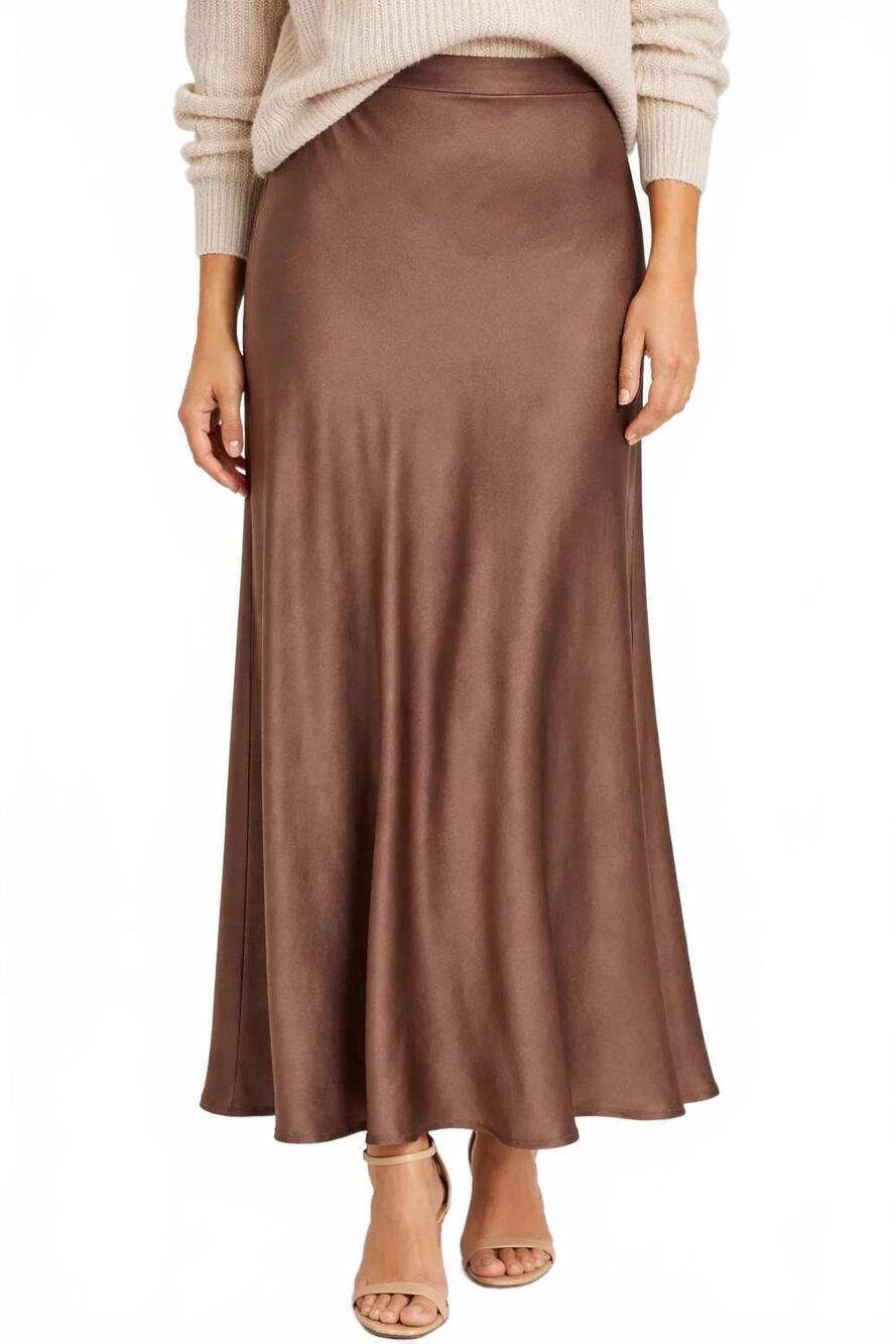 NEW MILIO MILANO a-line viscose maxi skirt in dark mocha
